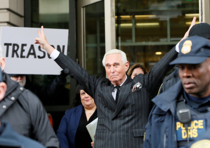 FILE PHOTO: Roger Stone departs after status hearing at U.S. District Court in Washington