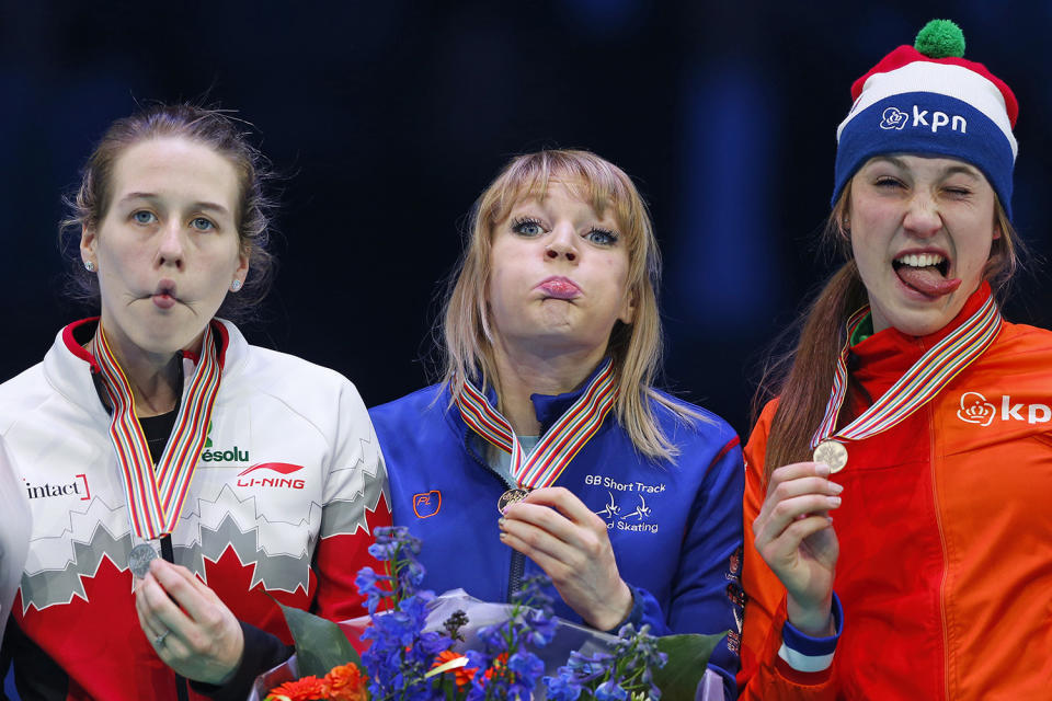 Winners pull faces at Speed Skating Championships