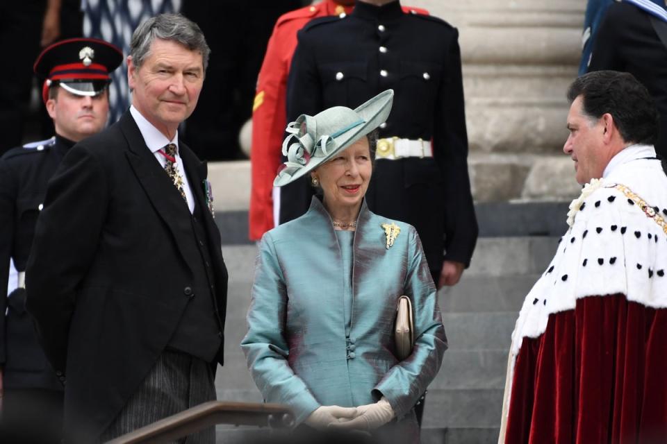 Timothy Laurence and Princess Anne arrive at the National Service of Thanksgiving at St Paul's Cathedral on June 03, 2022 (Getty Images)