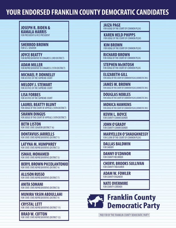 This is what the slate card of Franklin County endorsed Democrats looks like in the March 19 primary on the party's website.