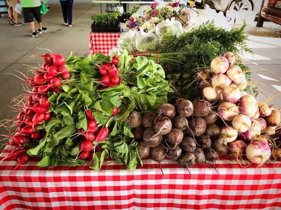 Root vegetables grown at Rain R’Shine Farm at recent Saturday Henderson Farmers Market