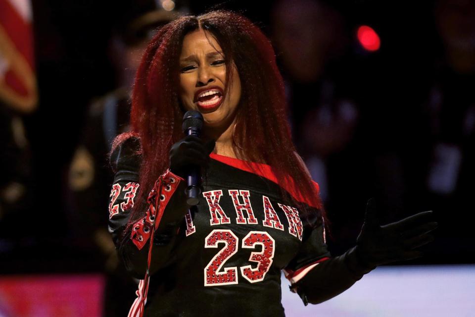 Chaka Khan sings the US national anthem before an NBA all-star game on 16 February 2020 in Chicago, Illinois: Jonathan Daniel/Getty Images