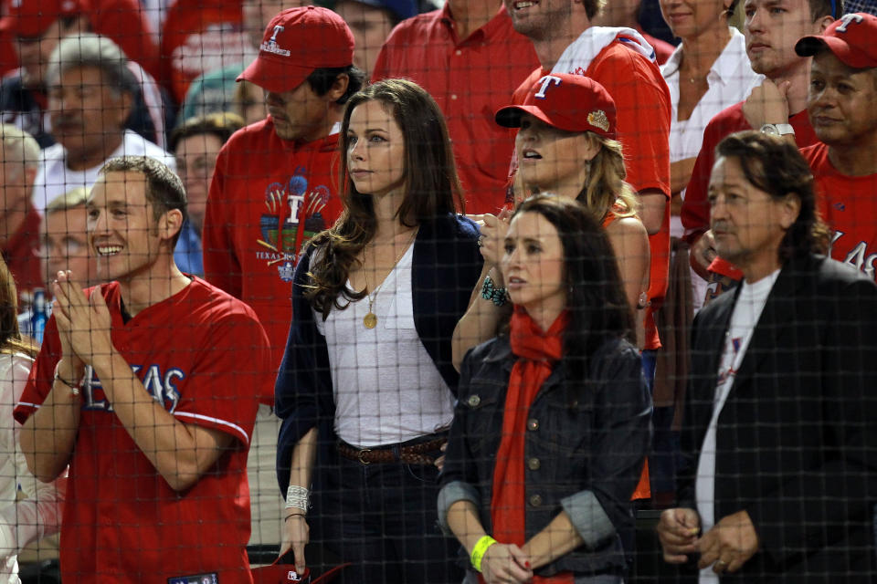 ARLINGTON, TX - OCTOBER 23: (L-R) Barbara Bush and Jenna Bush attend Game Four of the MLB World Series between the St. Louis Cardinals and the Texas Rangers at Rangers Ballpark in Arlington on October 23, 2011 in Arlington, Texas. (Photo by Ronald Martinez/Getty Images)