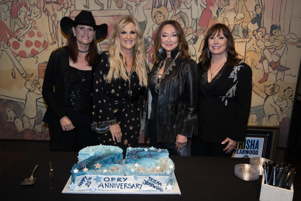 <span><span>Left to right: Terri Clark, Trisha Yearwood, Pam Tillis and Suzy Bogguss celebrate Trisha's Grand Ole Opry milestone in 2024</span><br><span>© Grand Ole Opry, Photos by Chris Hollo</span></span>