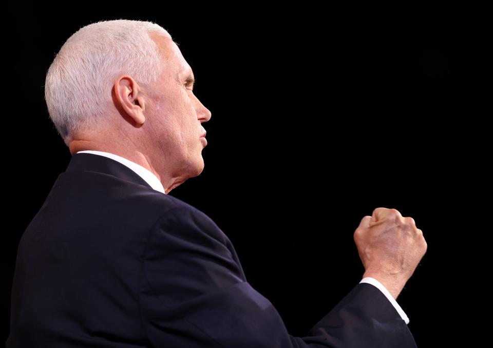 US Vice President Mike Pence speaks during the vice presidential debate in Kingsbury Hall at the University of Utah on October 7, 2020, in Salt Lake City, Utah. (Photo by Justin Sullivan / POOL / AFP) (Photo by JUSTIN SULLIVAN/POOL/AFP via Getty Images)