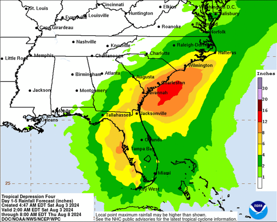 Tropical depression four could bring a good bit of rain to Florida over the weekend. National Hurricane Center