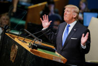 <p>President Trump addresses the 72nd United Nations General Assembly at U.N. headquarters in New York City, Sept. 19, 2017. (Photo: Eduardo Munoz/Reuters) </p>