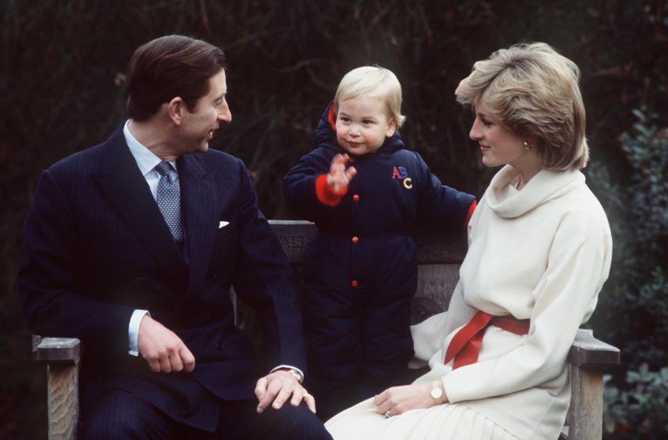 LONDON, UNITED KINGDOM - DECEMBER 14:  Prince Charles, Prince William (age Approx 18 Months) And Princess Diana At Kensington Palace.  (Photo by Tim Graham Photo Library via Getty Images)