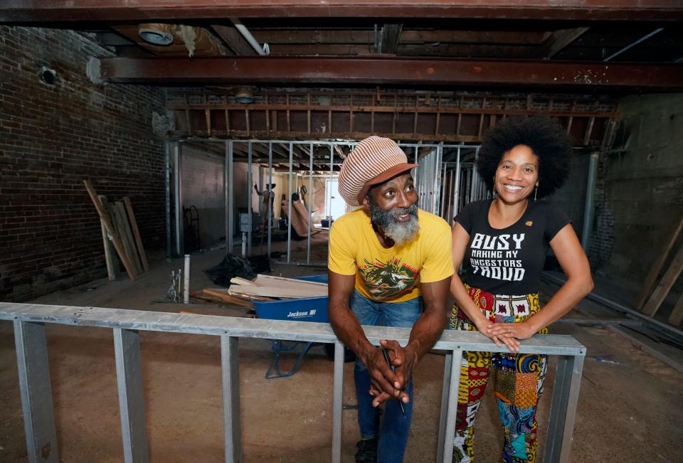 Kale Cafe owners Omar Brown and wife Camille Holder-Brown are pictured in the future home of their vegan restaurant at 110 N. Beach St. in downtown Daytona Beach on Wednesday, Aug. 16, 2023. The eatery which is currently two doors over is expected to open at its new location in early November.