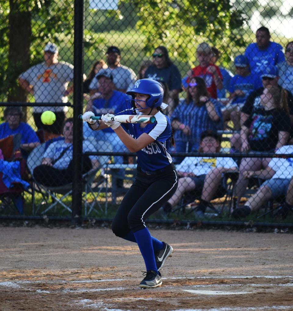 Cassidi Bartmess goes to lay down a bunt for Colo-NESCO during its 1A Region 5 quarterfinal game against Collins-Maxwell Wednesday at Collins. The Royals fell by a 7-0 score.