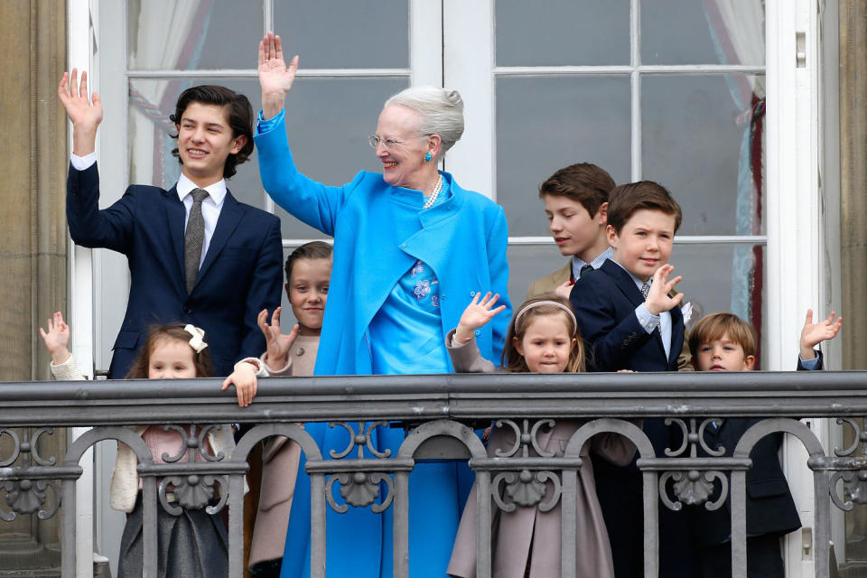 The queen with her grandchildren in 2016 in Copenhagen, Denmark. (Julian Parker/UK Press via Getty Images)