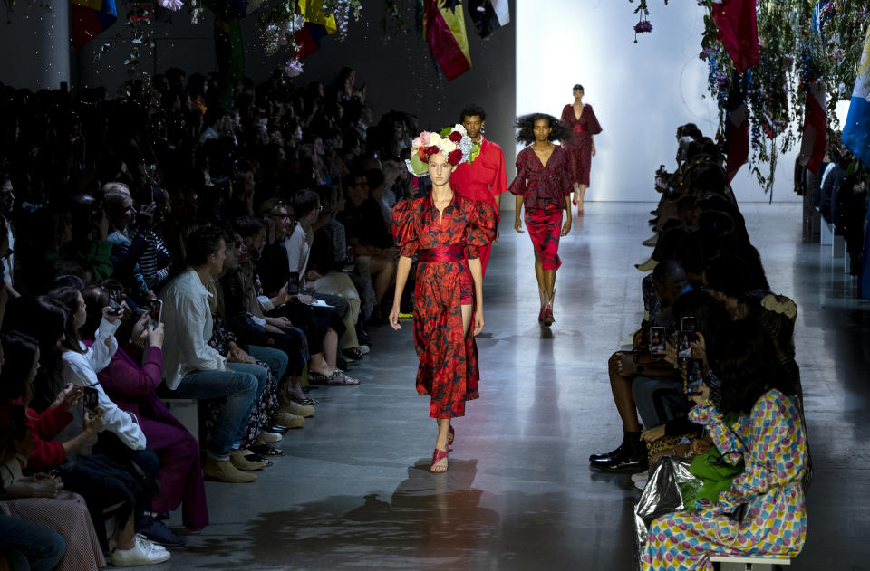 The Prabal Gurung collection is modeled during Fashion Week, Sunday, Sept. 8, 2019 in New York. (AP Photo/Craig Ruttle)