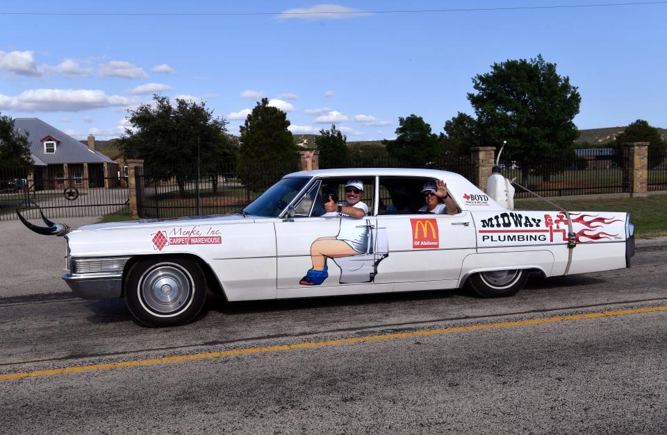 David Ratliff drives the Where's Waldo team in a 1965 Cadillac Calais, setting off Thursday for the Four Corners monument in the Southwest from Buffalo Gap June 2, 2022. The Buffalo Run Adventure Challenge was a fundraiser for Camp Able, a local therapeutic riding facility.