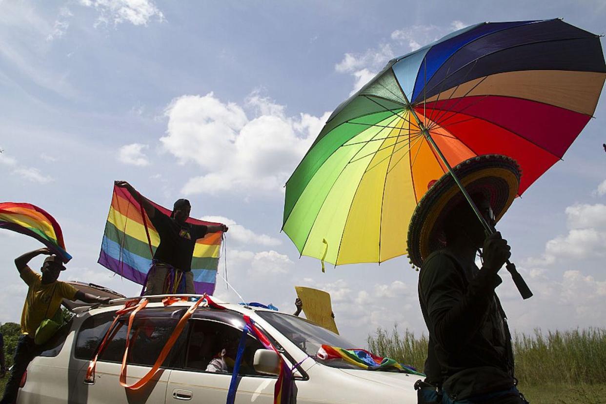 A gay pride rally in Entebbe, Uganda in 2014 before a tough anti-homosexuality law was passed. ISAAC KASAMANI/AFP via Getty Images