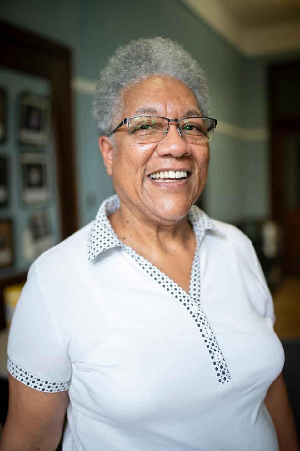 Stephanie Smothers, 74, of Detroit, said her secret to a long and happy life is having a positive attitude, believing in God and believing that things will get better, and staying active which includes taking a belly dance class at St. Patrick and working with her neighborhood association as she shared her insights during an interview at St. Patrick Senior Center Inc. in Detroit on July 26, 2023.