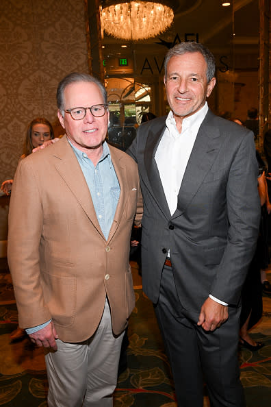 David Zaslav and Robert Iger at the AFI Awards 2022 held at Four Seasons Hotel Los Angeles At Beverly Hills on January 13, 2023 in Los Angeles, California. (Photo by Michael Buckner/Variety via Getty Images)