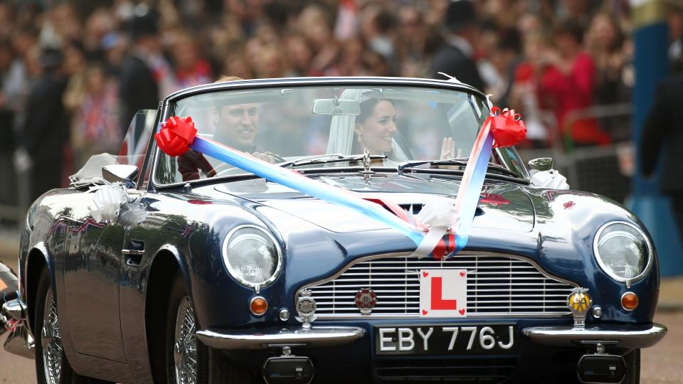 The newlyweds drove off in a special car
