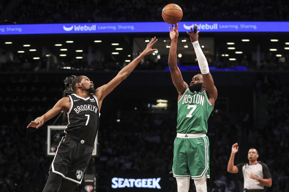 Brooklyn Nets star Kevin Durant has requested a trade, and Boston Celtics counterpart Jaylen Brown is the centerpiece of the NBA's best offer. (Wendell Cruz/USA Today Sports)