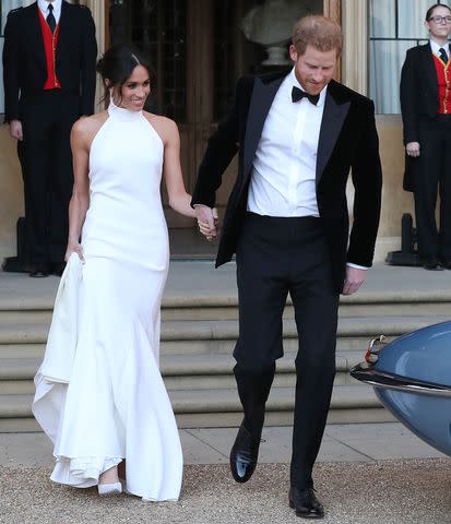 Steve Parsons - WPA Pool/Getty Meghan Markle and Prince Harry head to their evening wedding reception at Frogmore House on May 19, 2018