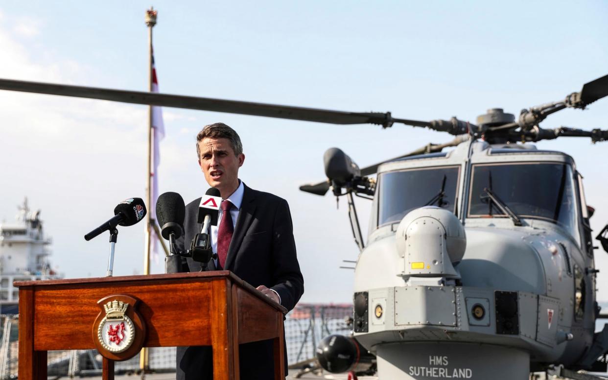 Gavin Williamson, UK defence secretary, on board the HMS Sutherland in Singapore  - AP