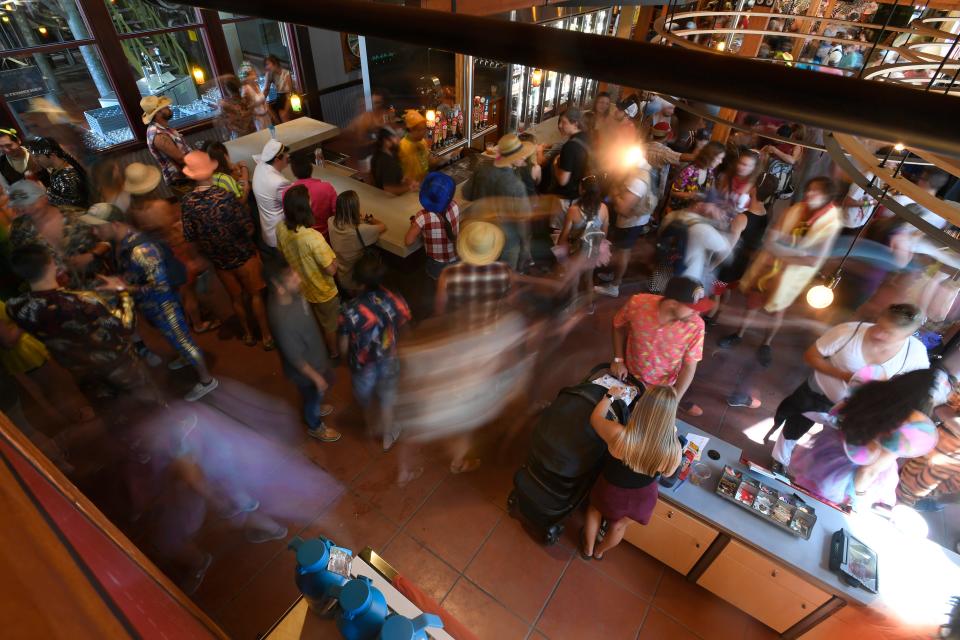 In this file photo, patrons fill the taproom during Tour de Fat at the New Belgium Brewery in Fort Collins on Aug. 31, 2019.