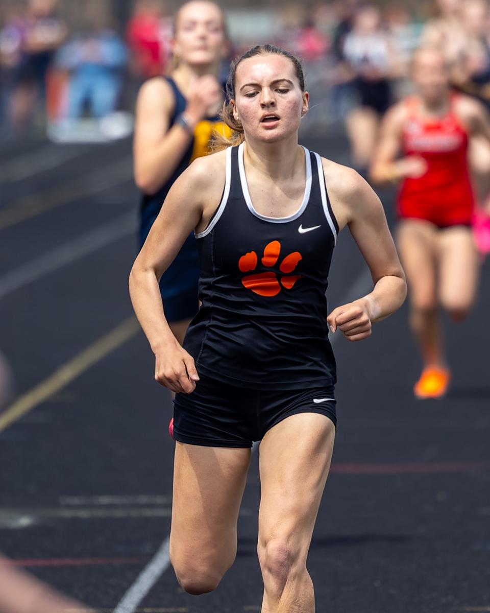 Nikki Carothers ran 10:57.98 in the 3,200-meter run at the Saline Golden Triangle meet, ranking her fourth in Brighton history for that event.