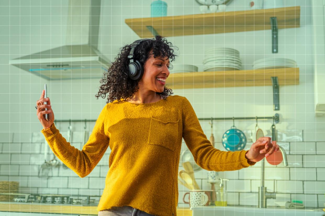 woman dancing on designed background