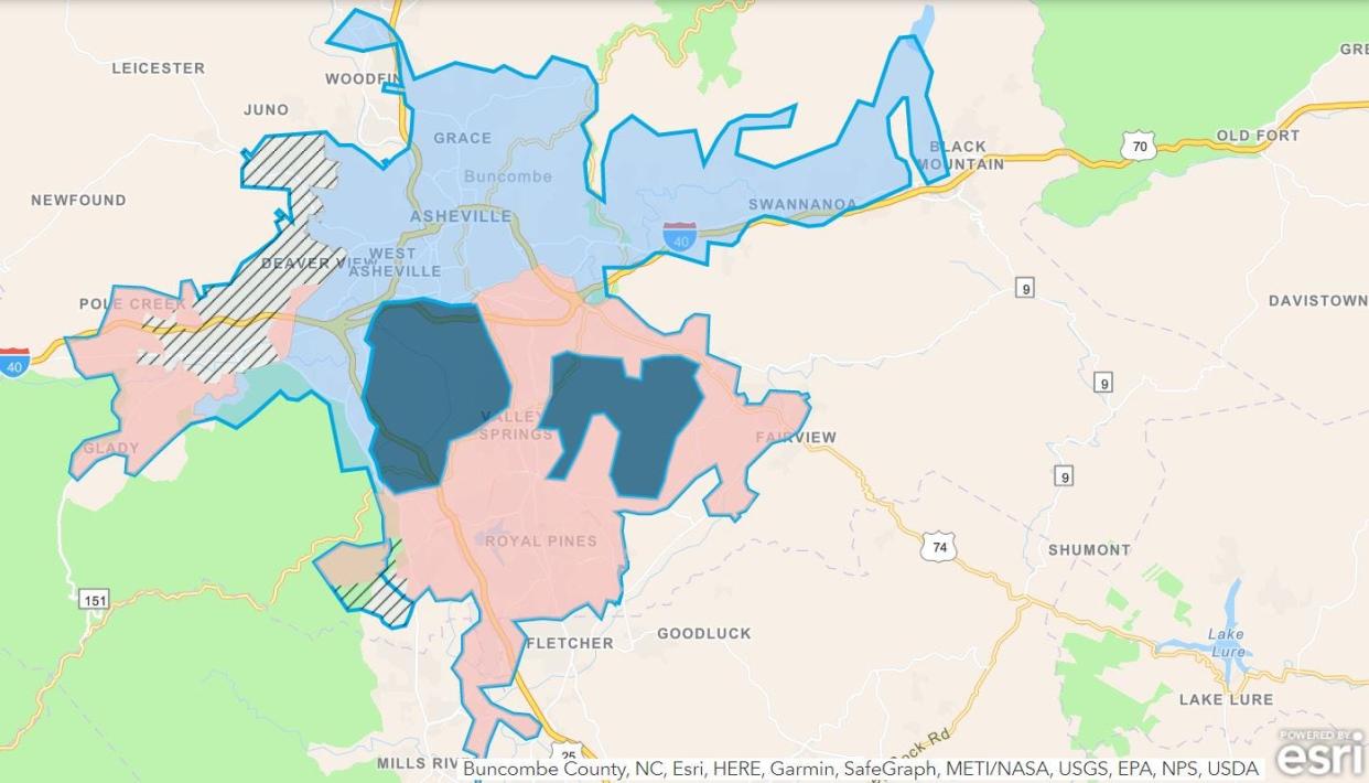 A screen shot of Asheville's water restoration map around 1 p.m. Jan. 1.