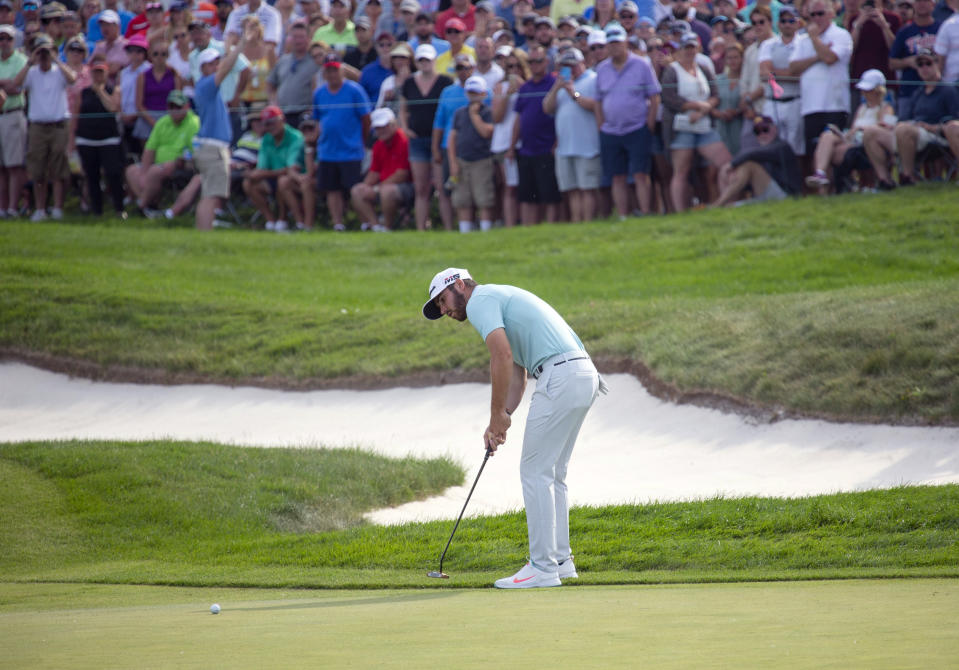 Matthew Wolff putts for eagle on the 18th hole to win during the final round of the 3M Open golf tournament Sunday, July 7, 2019, in Blaine, Minn. (AP Photo/Andy Clayton- King)