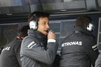 Mercedes motorsport head Toto Wolff stands on the pit wall during the first practice session of the Austrian F1 Grand Prix at the Red Bull Ring circuit in Spielberg, Austria, June 19, 2015. REUTERS/Leonhard Foeger