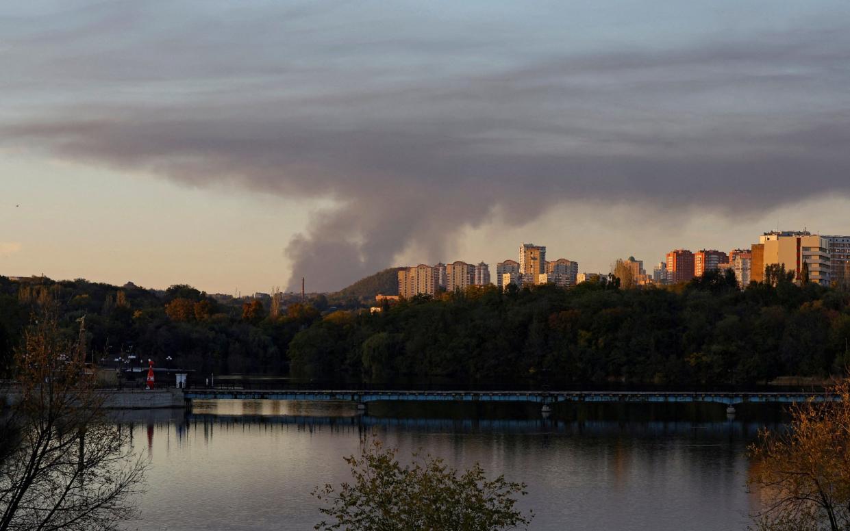 Smoke rises from the direction of Avdiivka