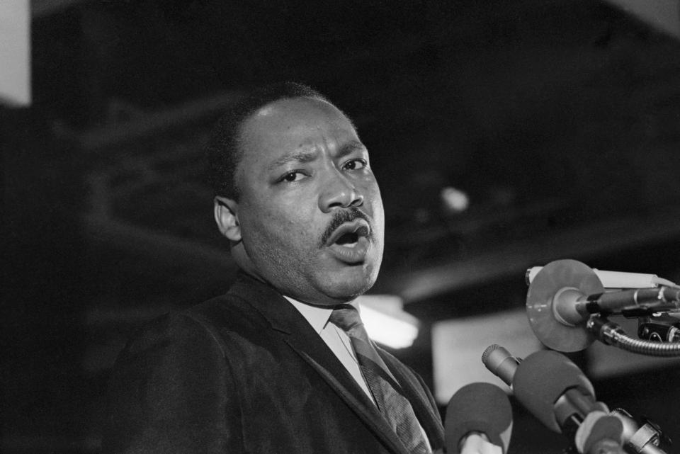 Martin Luther King Jr. giving his final speech.