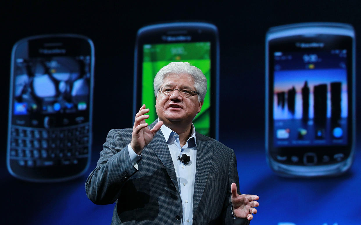 Mike Lazaridis delivers a keynote address at the BlackBerry Devcon Americas in 2011