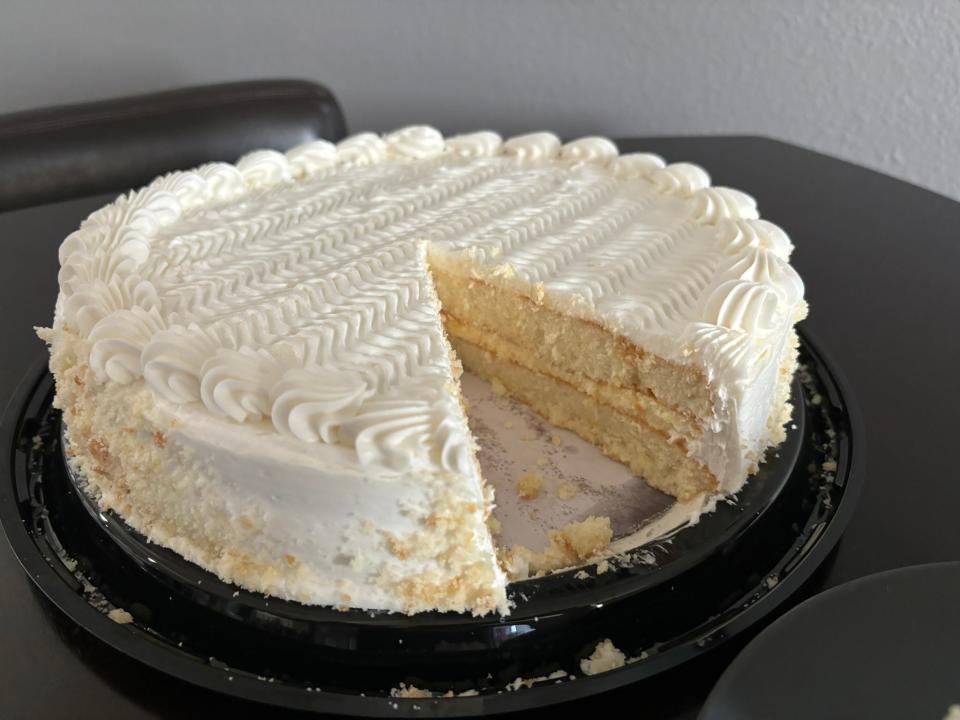 Costco vanilla cake with cheesecake layer