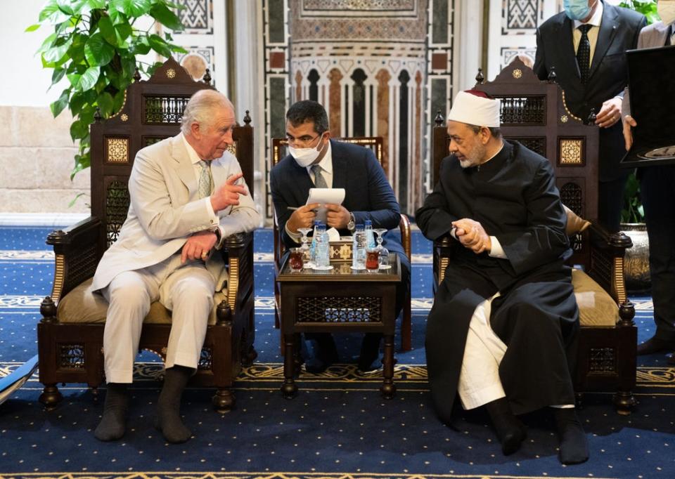 Charles attended an interfaith reception at the mosque, and also urged young people studying there to remember all “we have in common, not what divides us” (Arthur Edwards/The Sun/PA) (PA Wire)