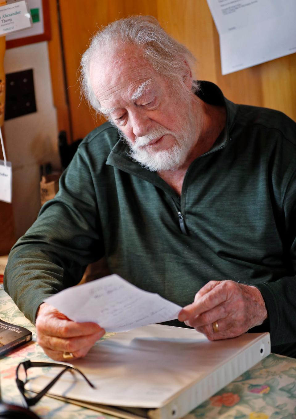 James Alexander Thom sits in his home Wednesday, April 7, 2021 in Bloomington, IN. It is the 40th anniversary of the publication of 1981 historical novel, "Follow the River."