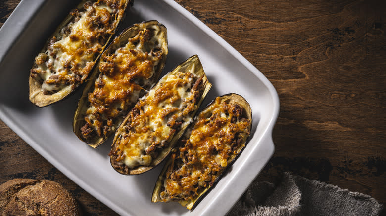 Eggplant stuffed with meat and cheese