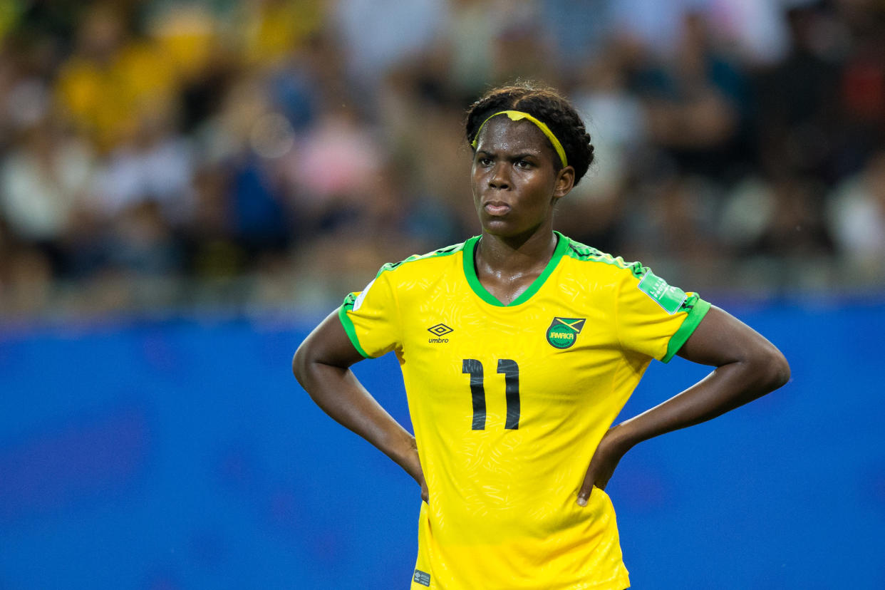 Khadija "Bunny" Shaw and many of her teammates on the Jamaican national team are not happy that the Jamaican federation hasn't paid them what they're owed. (Photo by Craig Mercer/MB Media/Getty Images)