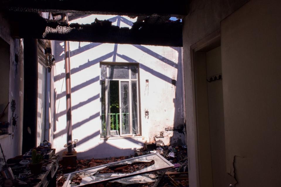 A home destroyed by a Hezbollah mortar in Kibbutz Hanita, a community just across the border from Lebanon. (Photo by Charlotte Lawson)