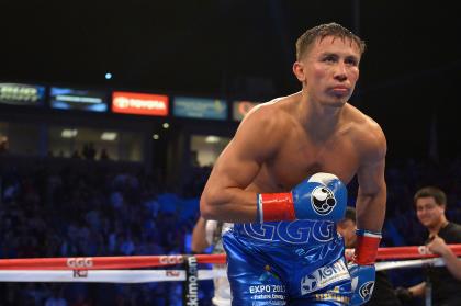 Gennady Golovkin celebrates after beating Marco Antonio Rubio on Saturday. (Getty)