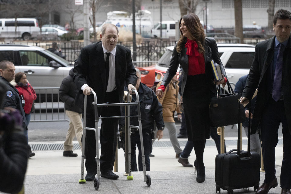 Harvey Weinstein arrives at court with his attorney Donna Rotunno to attend jury selection for his sexual assault trial, Friday, Jan. 10, 2020 in New York. (AP Photo/Mark Lennihan)