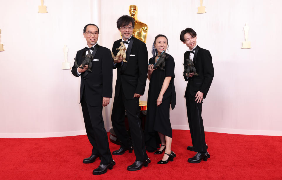 Hollywood, CA - March 10: Masaki Takahashi, Takashi Yamazaki, Kiyoko Shibuya and Tatsuji Nojima arriving on the red carpet at the 96th Annual Academy Awards in Dolby Theatre at Hollywood & Highland Center in Hollywood, CA, Sunday, March 10, 2024. (Christina House / Los Angeles Times via Getty Images)