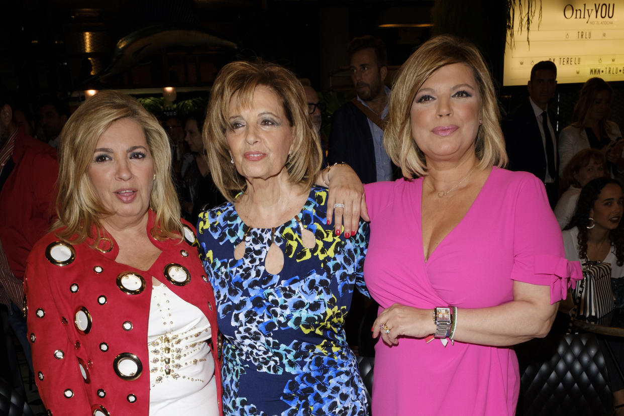 Terelu Campos, María Teresa Campos and Carmen Borrego  attends the presentation of the TRLU jewelry May 23, 2018 in Madrid, Spain. (Photo by Oscar Gonzalez/NurPhoto via Getty Images)