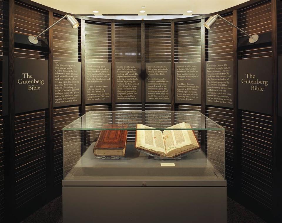 This 2004 photo provided by the Harry Ransom Center shows a Gutenberg Bible, one of the first and oldest printed books in the world at The Ransom Center in Austin, Texas. The Ransom Center is on the University of Texas at Austin campus and houses one of the largest archives in the world, including a million rare books and 5 million photographs. It is one of a number of free things to see and do in Austin. (AP Photo/Harry Ransom Center, Thomas McConnell Photography)