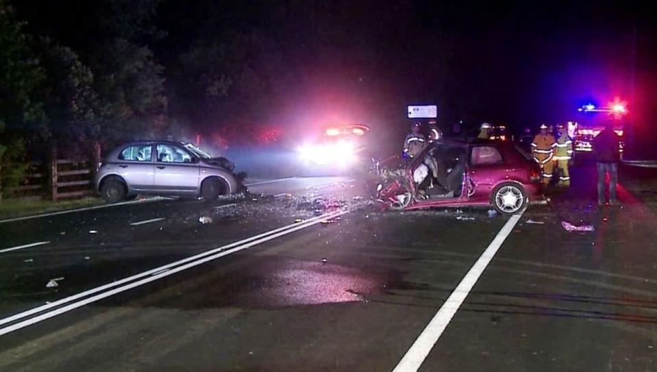 Ms McNeill's car (right) was involved with another car (left) in a head-on on Richmond Road. Source: Facebook/ Hawkesbury Police Area Command