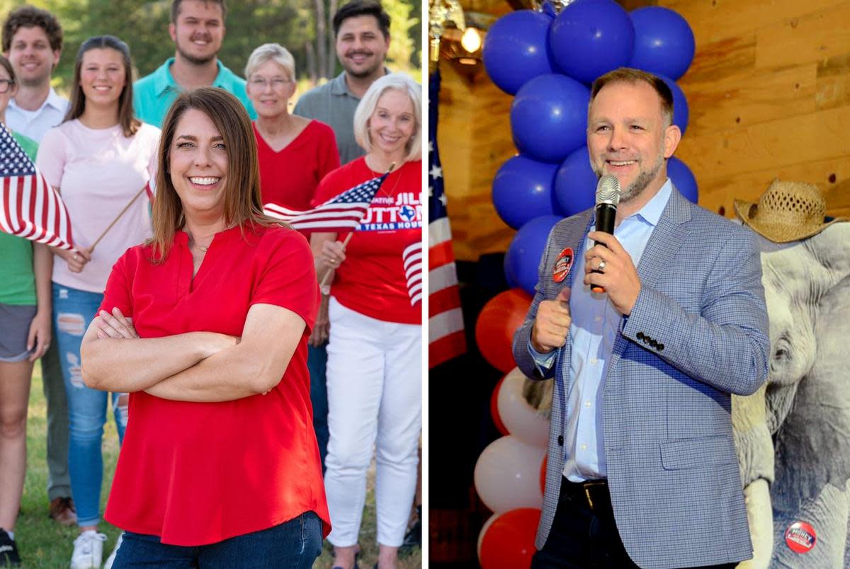 From left: Jill Dutton and Brent Money. Dutton won the race to replace Bryan Slaton in HD-2, the state House district east of Dallas, but they'll face off again in the March primary.