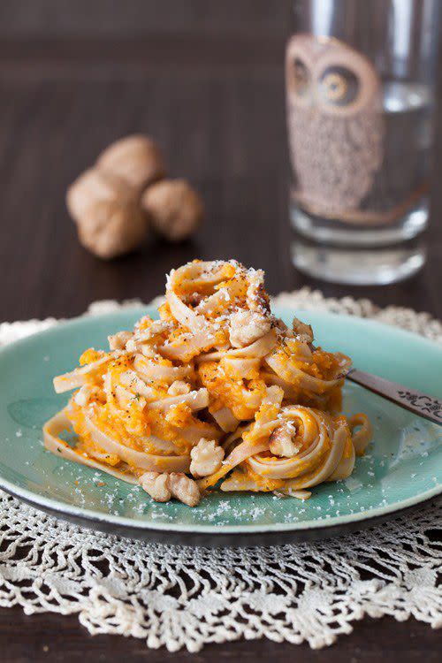 Fettuccine With Roasted Pumpkin Purée And Walnuts