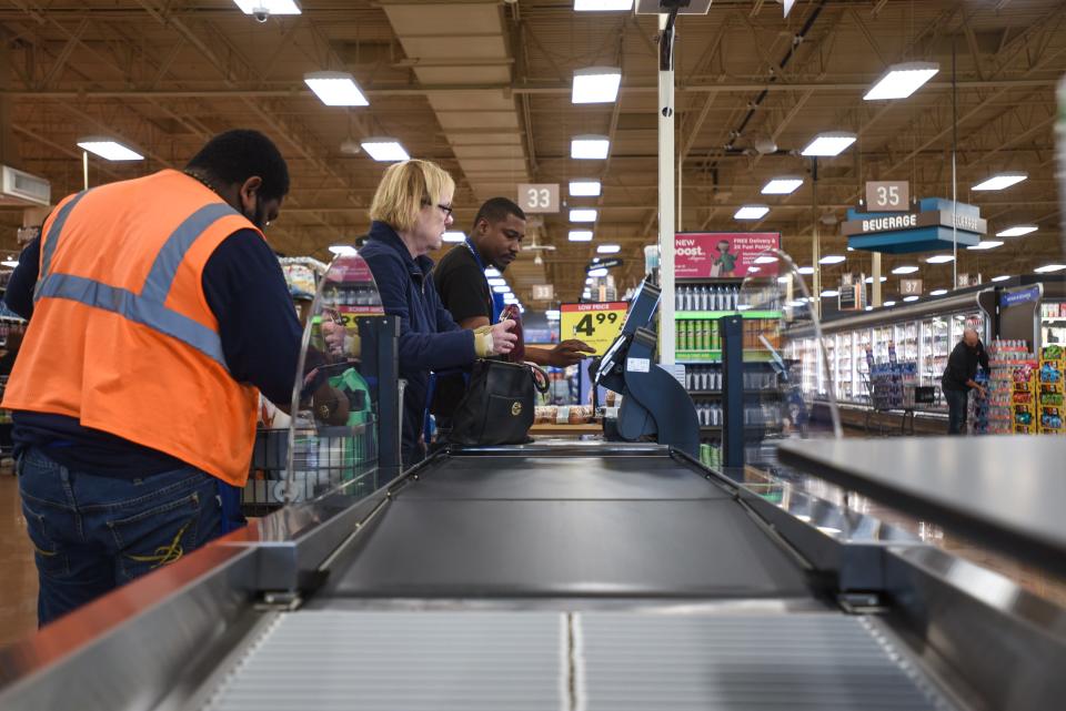 Kroger is testing out a new self-checkout machine that uses a conveyor belt for shoppers with larger purchases at the Oakley Kroger.