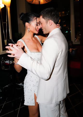 <p>L'Atelier Robuchon</p> Ed Westwick and fiancée Amy Jackson share a dance at their engagement party