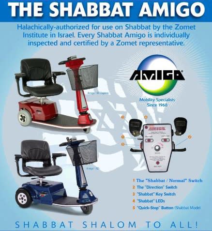 When placed in Shabbat mode, the Shabbat scooter activates a separate circuit<br> board that responds to the throttle indirectly, an allowable action according to some<br> on the Sabbath day (The Zomet Institute/Amigo Mobility International)